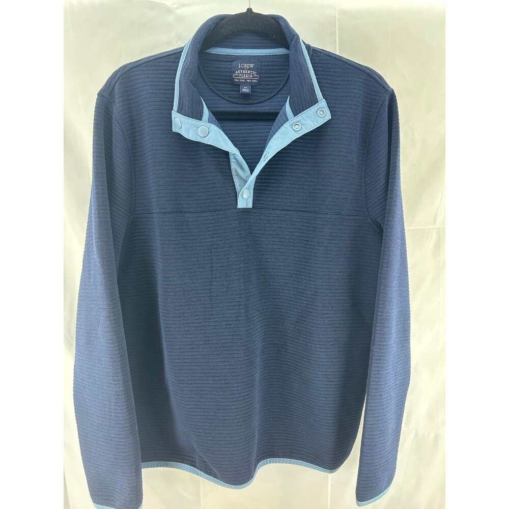 JCrew Authentic Fleece Quilted Snap Pullover Sweater Navy Textured Sz M
